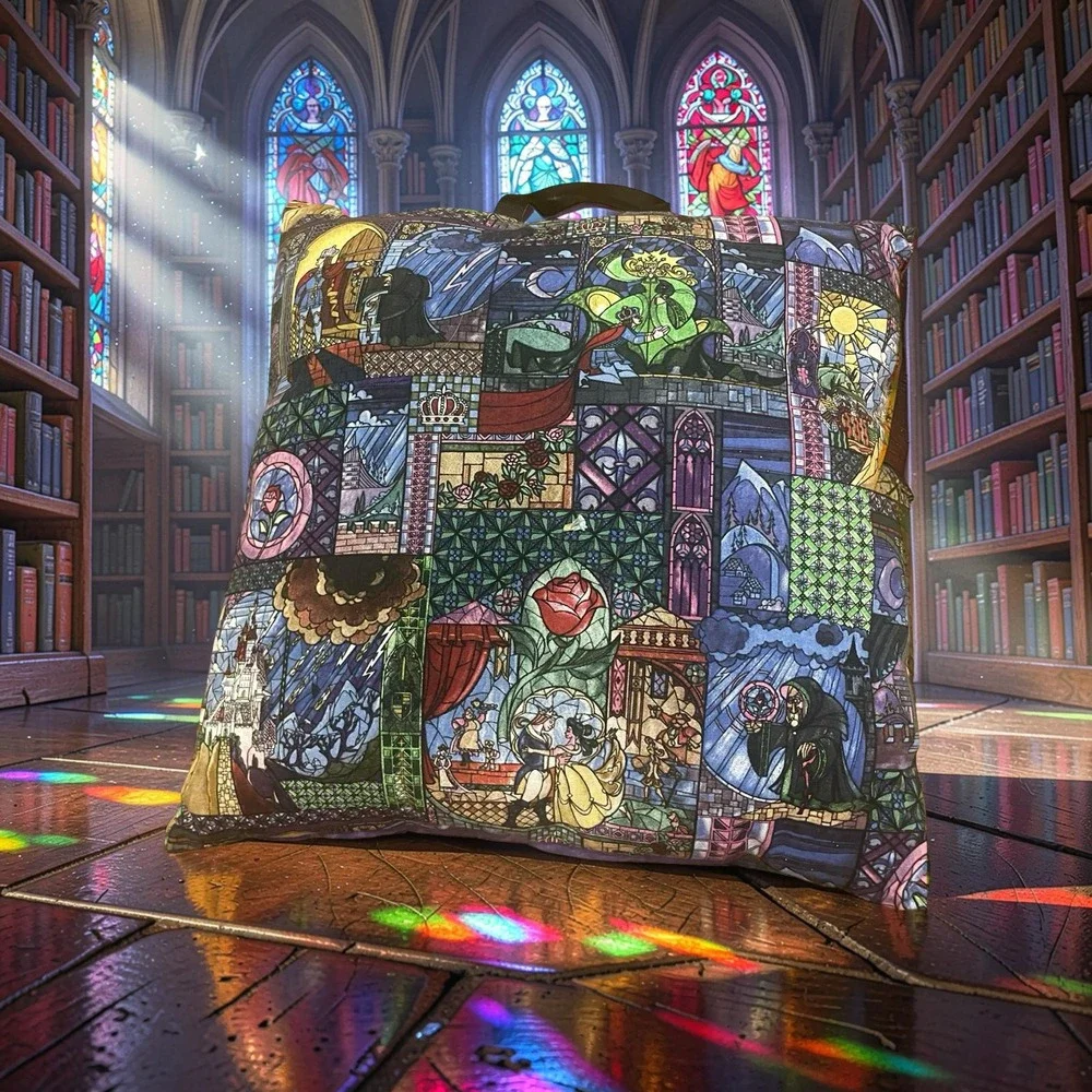 Disney Beauty and the Beast Stained Glass Pillow Once‎ Upon a Time cottage cute